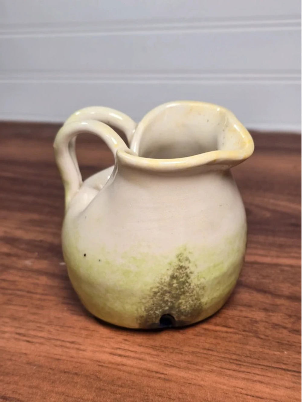 Vintage Green Studio Pottery Double Handle Art Pottery Creamer